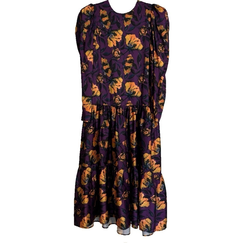 DELFI Collective Floral Dress Purple Floral Puff Sleeves Size Medium NWT $398